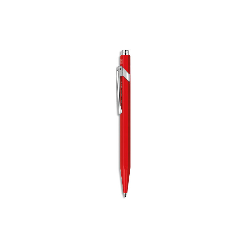 CARAN D'ACHE Stylo bille 849 CLASSIC rétractable en aluminium. Corps hexagonal rouge, encre bleue