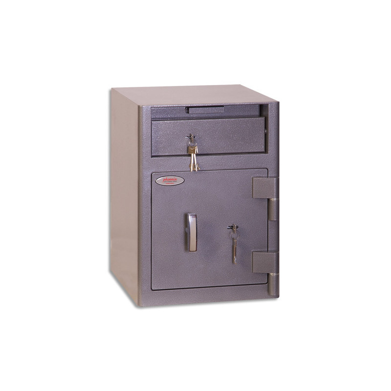 PHOENIX Coffre de dépôt gris chargement avant à serrure 47 litres 44,8x32,3cm 54kg avec fente de dépôt