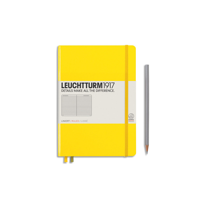 LEUCHTTURM 1917 Carnet rigide 14,8x21cm 251 pages lignées numérotées. Coloris Jaune citron