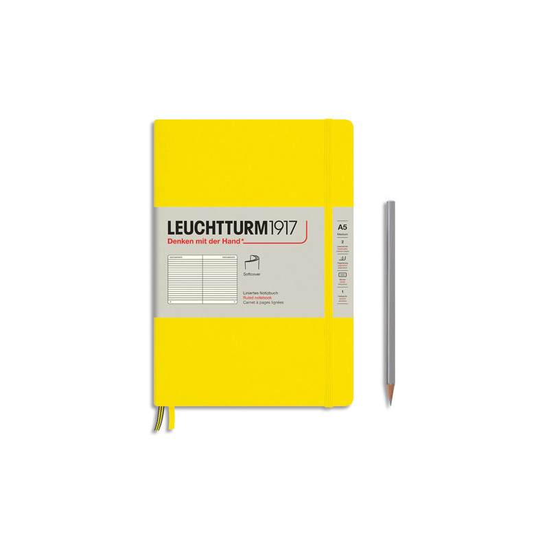 LEUCHTTURM 1917 Carnet souple 14,8x21cm 123 pages lignées numérotées. Coloris Jaune citron