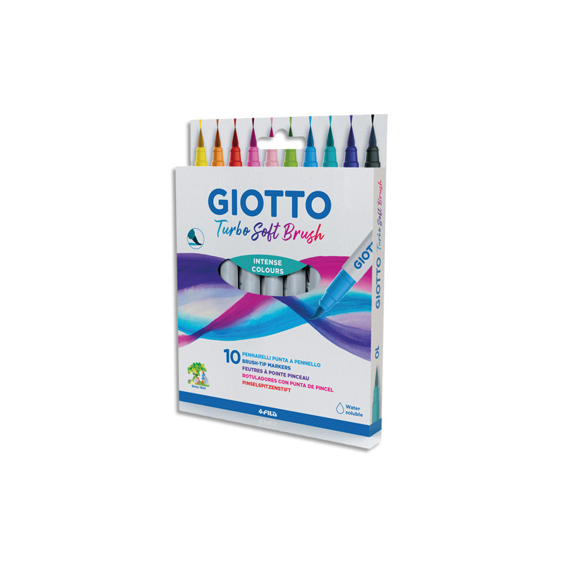 GIOTTO Etui de 10 Feutres pointe pinceau douce. Corps du feutre personnalisé avec le nom de la couleur.