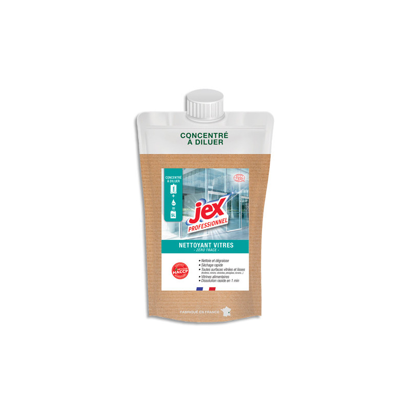 JEX Recharge concentrée à diluer 250 ml pour les surfaces vitrées et lisses. Contact alimentaire.