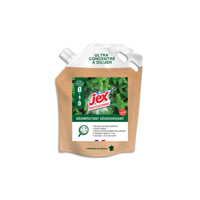 JEX Recharge concentrée à diluer. Désinfecte, nettoie, parfume les sols et surfaces. Parfum forêt landes