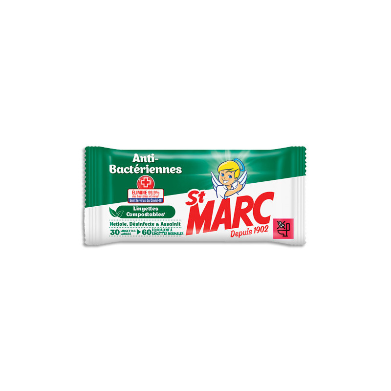 ST MARC Paquet de 30 Lingettes antibactériennes, dimensions : 20 x 18 cm