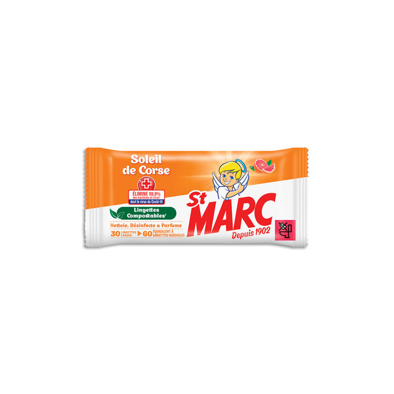 ST MARC Paquet de 30 Lingettes antibactériennes parfum Soleil de Corse