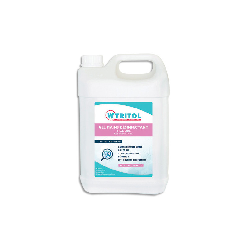WYRITOL Bidon de 5 litres de gel hydro-alcoolique, pour les mains, sans parfum, sans colorant