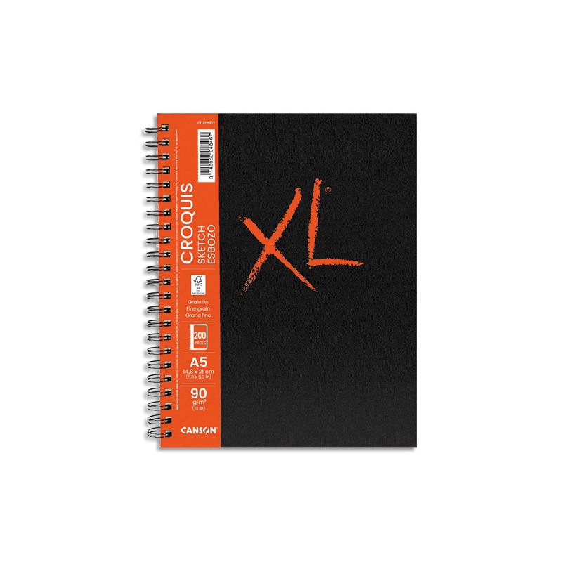 CANSON Carnet de 100 feuilles XL BOOK CROQUIS. Format A5, 90 grammes, grain léger. Spirale grand côté
