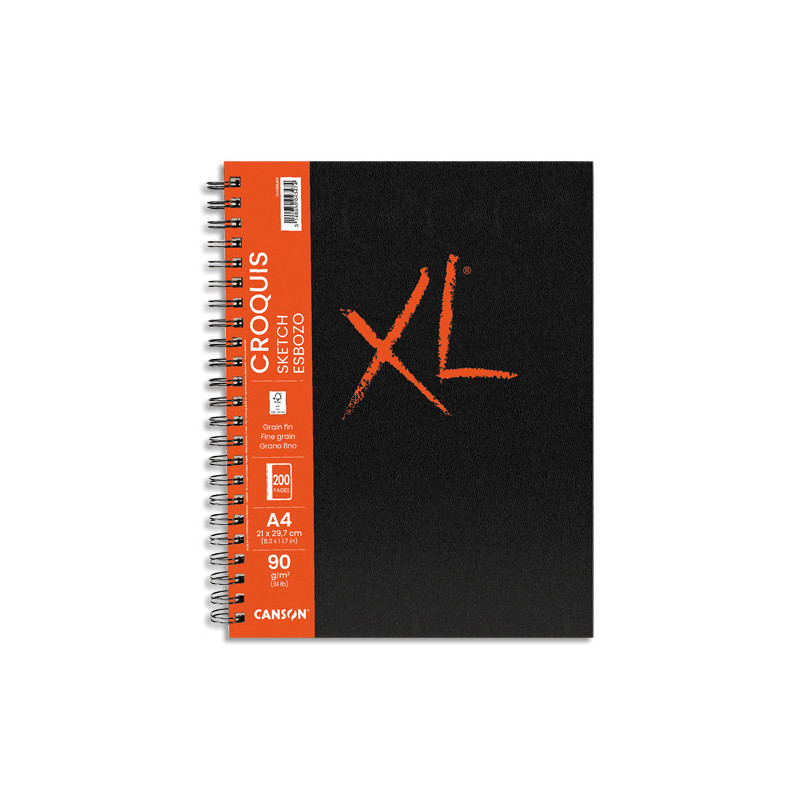 CANSON Carnet de 100 feuilles XL BOOK CROQUIS. Format A4, 90 grammes, grain léger. Spirale grand côté