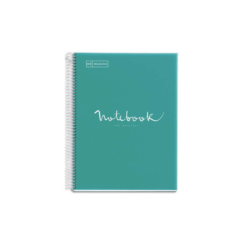 MIQUELRIUS Cahier polypropylène spirale EMOTION 21x29,7cm 160 pages 90g 5x5. Coloris turquoise