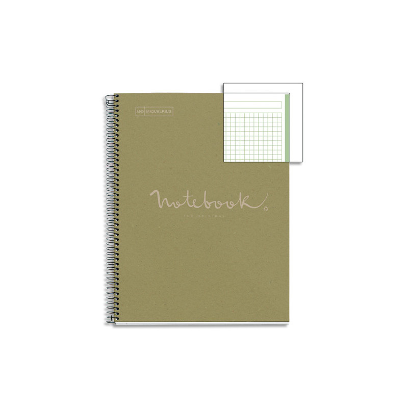 MIQUELRIUS Cahier carte spirale ECO EMOTION 21x29,7cm 160 pages 80g 5x5. Coloris vert