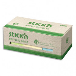 STICK'N Lot de 12 blocs de 100 feuilles recyclés repositionnables. 38x51 mm. Couleur jaune.