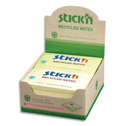 STICK'N Lot de 12 blocs de 100 feuilles recyclés repositionnables. 76x127 mm. Couleurs pastels.