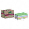 POST-IT Lot de 12 blocs notes Super Sticky Recyclées 76x76 mm. Couleurs assortis.