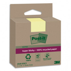 POST-IT Lot de 3 blocs notes Super Sticky Recyclées 76x76 mm. Jaune Pastel.