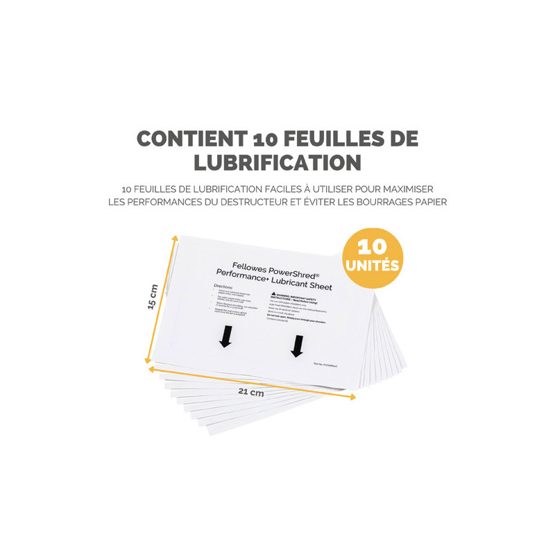 FELLOWES Paquet de 10 feuilles lubrifiées pour destucteurs à base d'huile végétale 4025601