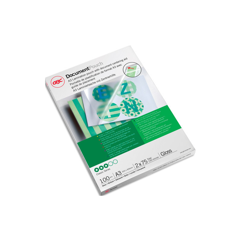 GBC Paquet de 100 pochettes de plastification brillantes, format A3 2x175 microns 3200746