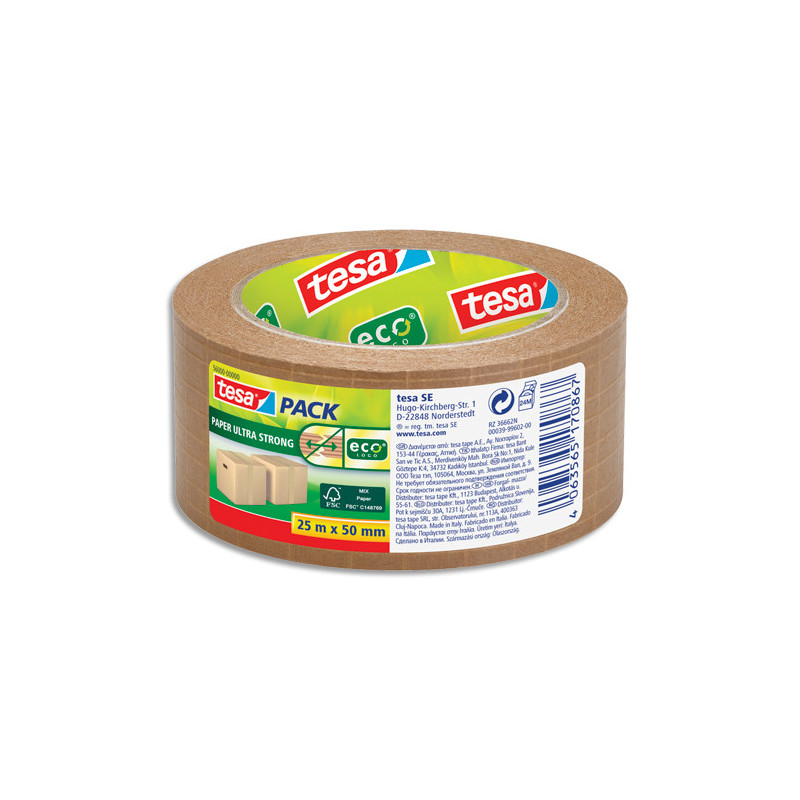 TESA Ruban adhésif d'emballage tesapack ultra strong papier kraft armé 25m x 50mm ecologo