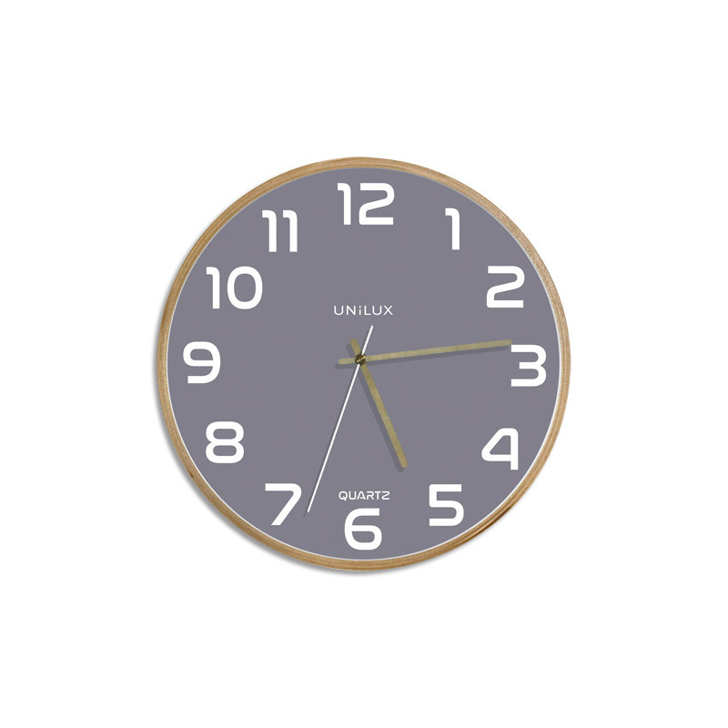 UNILUX Horloge murale Baltic, cadre en bois. Fonctionne avec 1 pile AA fournie. Diamètre 31,5 cm. Grise