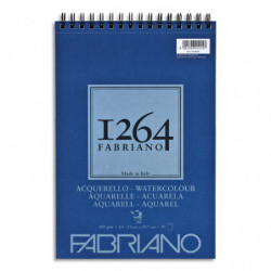 FABRIANO Bloc 1264 Aquarelle. 30 feuilles A4. Papier blanc naturel satiné 300g. Spirale sur la largeur