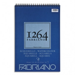 FABRIANO Bloc 1264 Aquarelle. 30 feuilles A3. Papier blanc naturel satiné 300g. Spirale sur la largeur