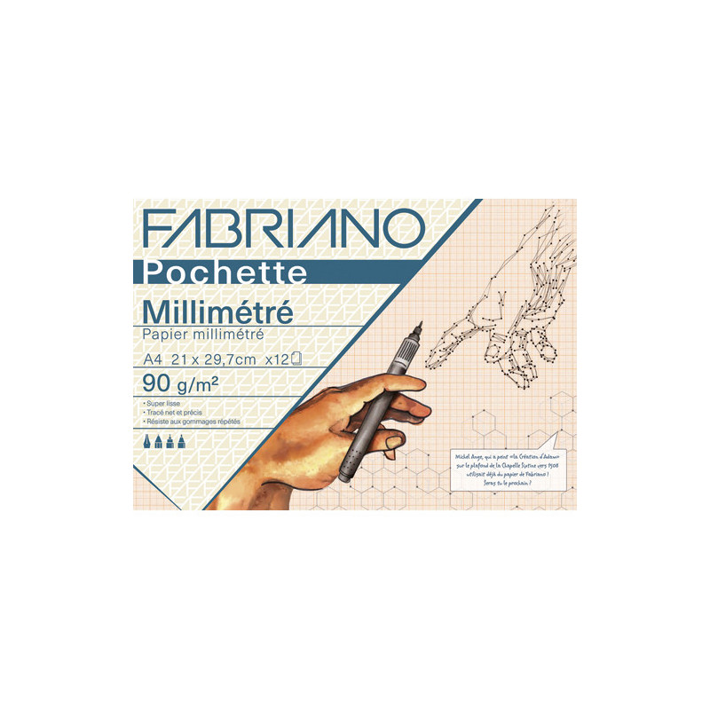FABRIANO Pochette scolaire de 12 feuilles de papier millimétré 72 g A4