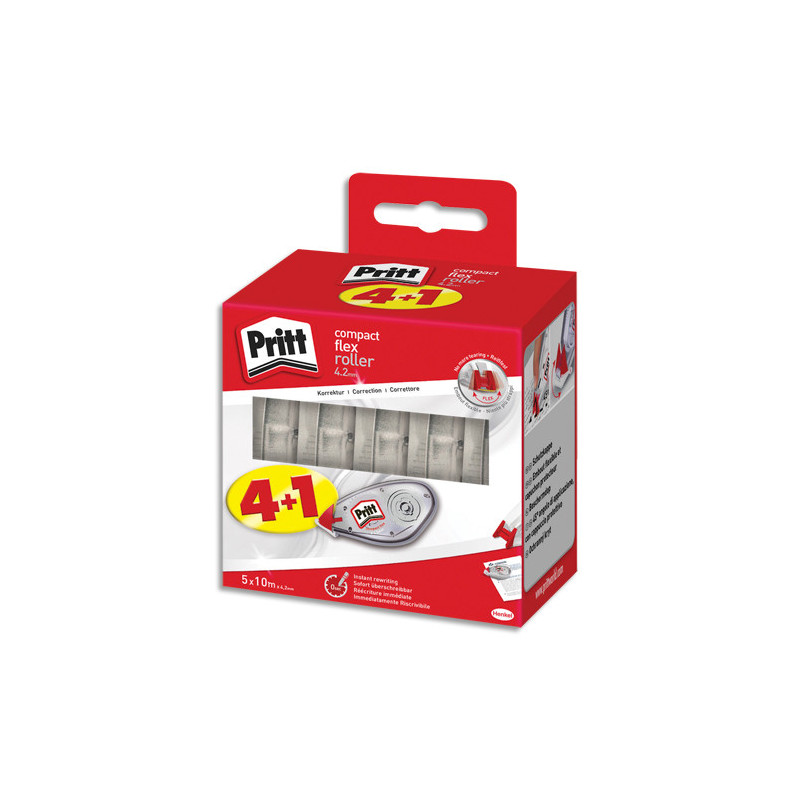 PRITT Pack de 4+1 gratuit rollers de correction COMPACT FLEX ROLLER 4.2 mm x 10m