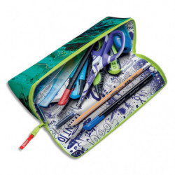 MAPED Trousse ouverture XXL, réversible et personnalisable. En polyester. Dim 22x6cm Modèle trendy bleu