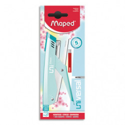 MAPED Pince Agrafeuse 100% métal avec ôte-agrafe intégré. 400 agrafes 26/6 incluses. Coloris Pastel