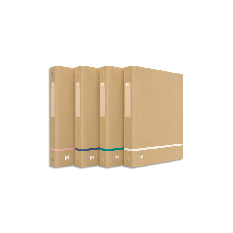 OXFORD Classeur 4 anneaux TOUAREG dos 4cm carte kraft recyclé. Format A4. Coloris beige liseret assortis