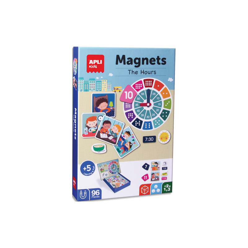 APLI KIDS Boîte de 96 magnets pour apprendre les heures