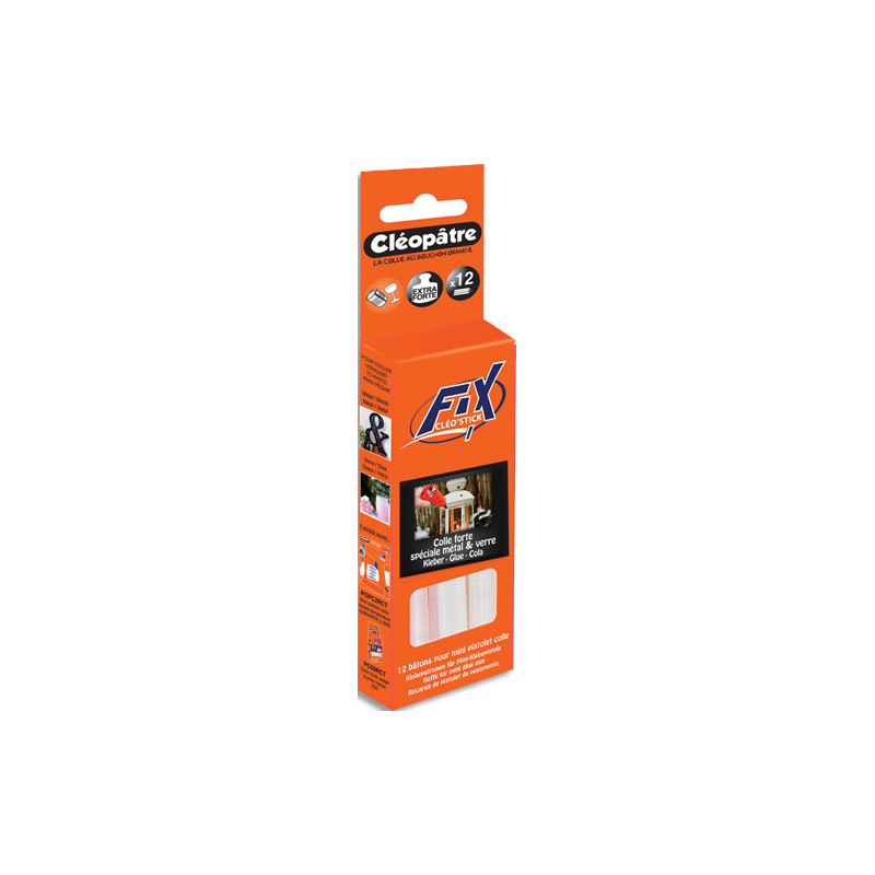 CLEOPATRE Boîte de 12 batons de colle cleostick extra fort verre et metal pour mini pistolet Cléo'GUN FIX