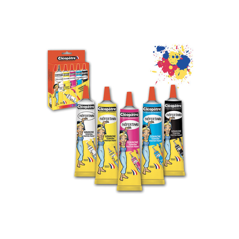 CLEOPATRE Lot de 5 tubes de gouache 30 ml, couleurs assorties, offre made in France