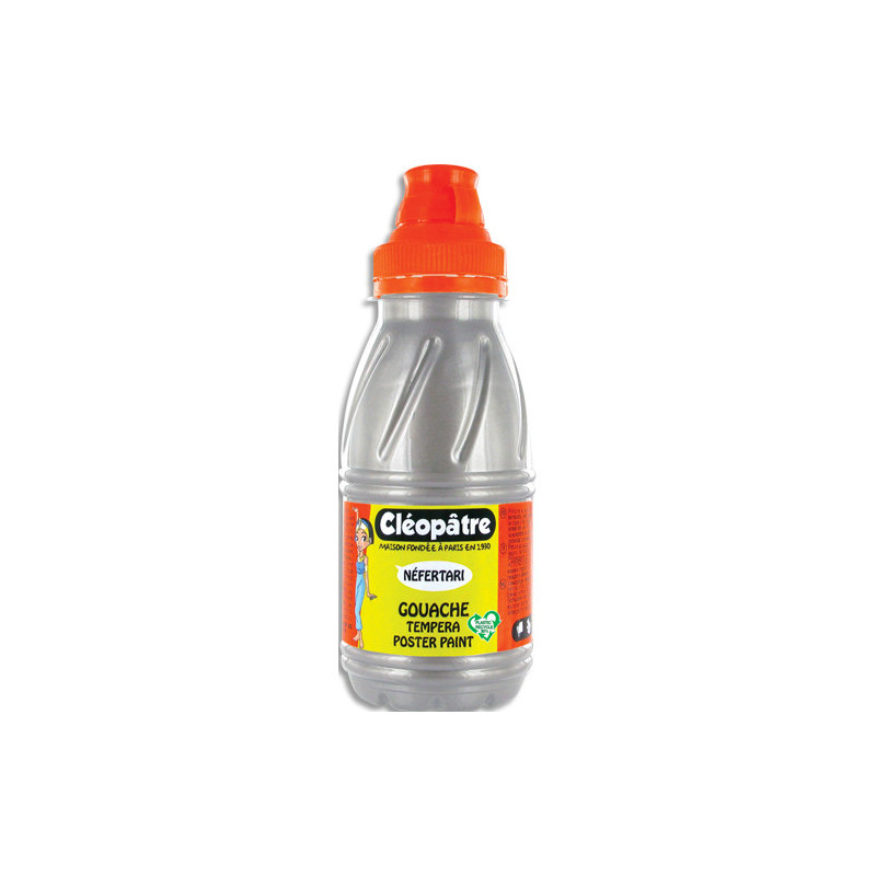 CLEOPATRE Pot de gouache Nefertari couleur argent 250ml x 8, dès 3 ans, avec pinceau et entonnoir intégré