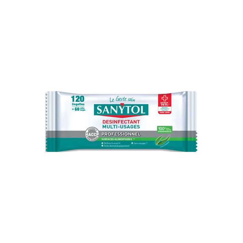 SANYTOL Paquet de 120 lingettes désinfectantes multi-usage