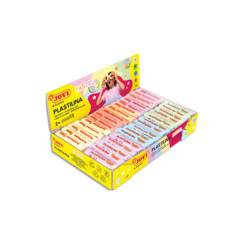 JOVI Plastilina, présentoir de 30x50g de pâte à modeler végétale (5 unités x 6 couleurs) couleurs pastel