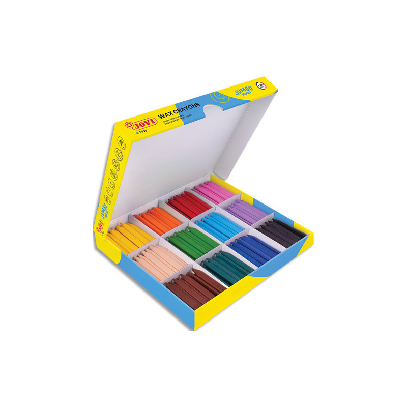 JOVI Jumbo Esay Grip, schoolpack de 144 craies à la cire triangulaire, couleurs assorties