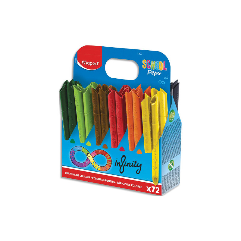 MAPED Schoolpack de 72 crayons de couleurs INFINITY. Ne se taille pas. Corps creux et pointe biseautée