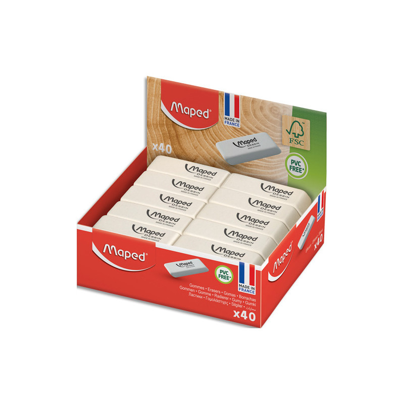 MAPED Display de 40 gommes à dessin regular FSC, livré en présentoir