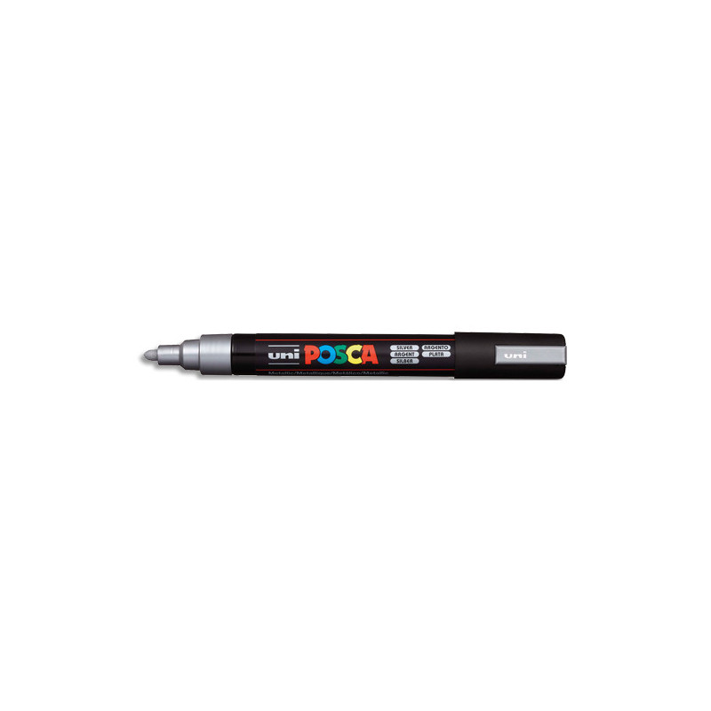 UNI POSCA Marqueur peinture. Pointe moyenne de 1,8 à 2,5mm (PC5M). Couleur argent