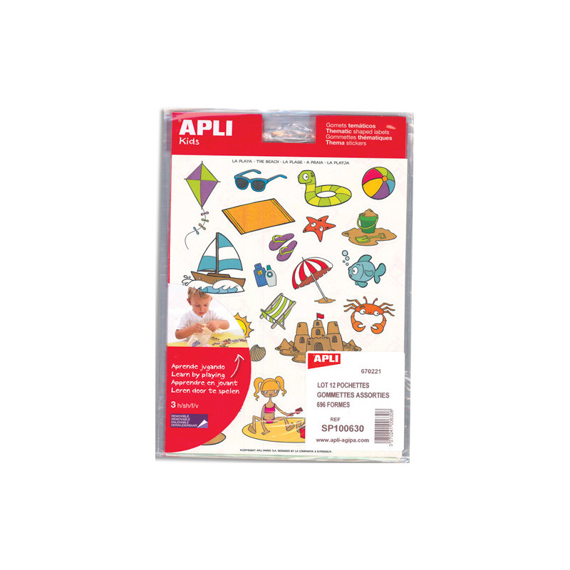 APLI Lot de 36 feuilles de gommettes, 12 thèmes assortis