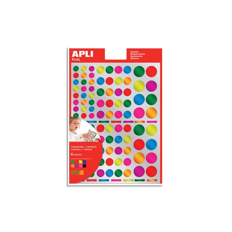 AGIPA Sachet de 6 feuilles, 624 gommettes rondes assorties métallisées adhésif permanent D1, 1,4 et 2 cm