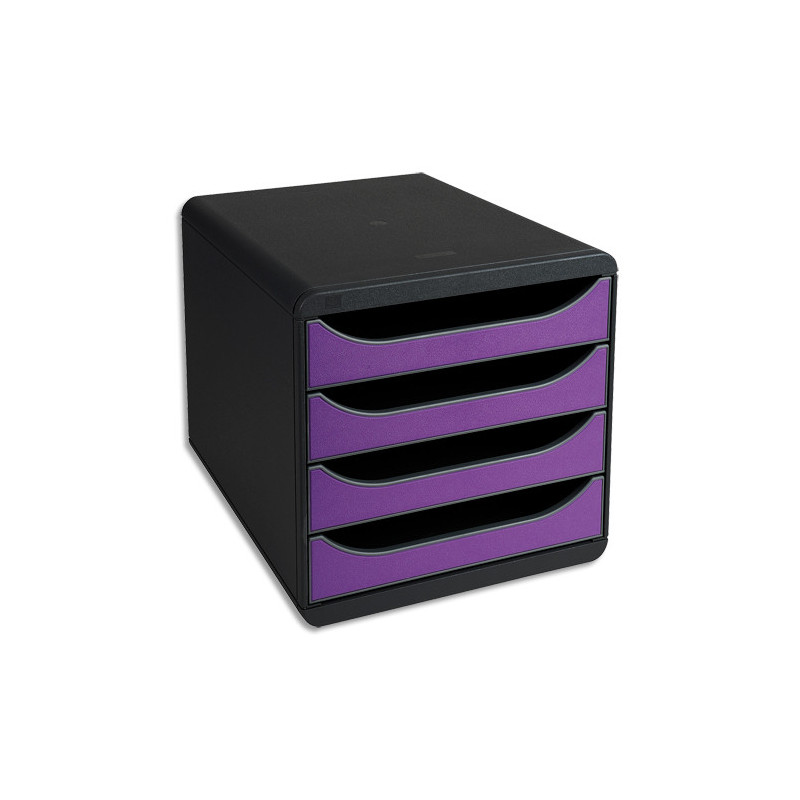 EXACOMPTA Module de classement Big Box Classic 4 tiroirs Noir/Violet - Dim. L27,8 x H26,7 x P34,7 cm