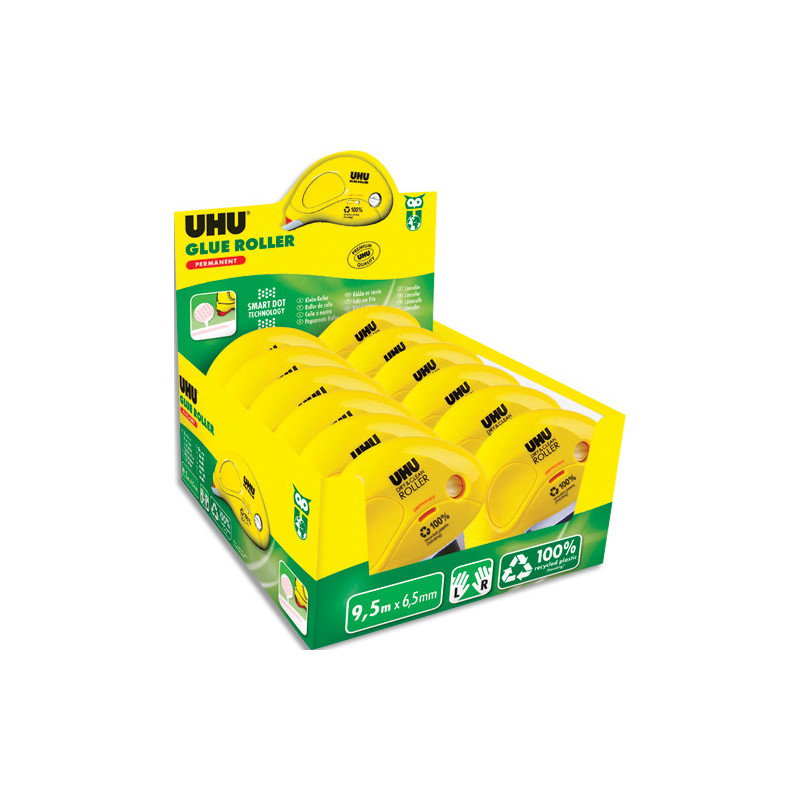 UHU Pack éco 12 rollers glue Dry & Clean jetable permanent 9,5mx6,5mm