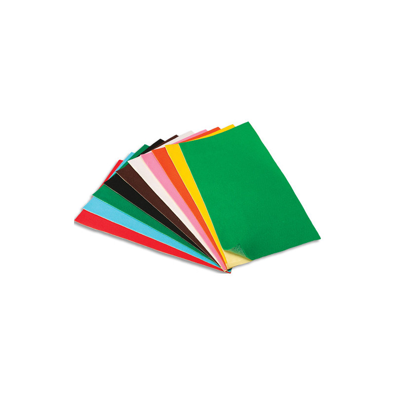 O COLOR Sachet de 10 coupons de feutrine adhésive, format 45x25 cm, couleurs assorties