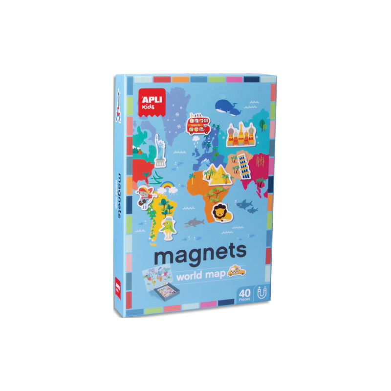 APLI AGIPA Boîte de 40 magnets pour construire une carte du monde avec support. + de 4 ans.