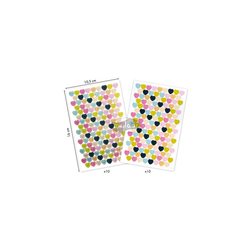 MAILDOR Sachet de 20 planches de gommettes repositionnables mini coeurs métal pastel assorties.