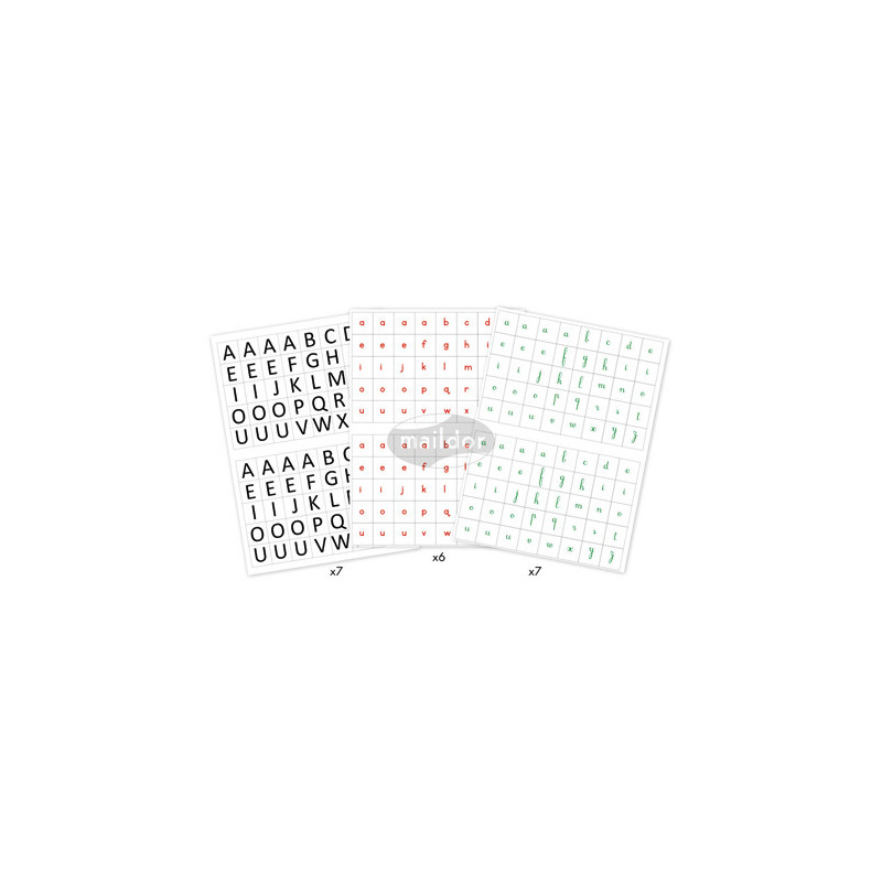 MAILDOR Sachet de 20 planches de gommette alphabet. 5 couleurs et 3 types d'écriture.
