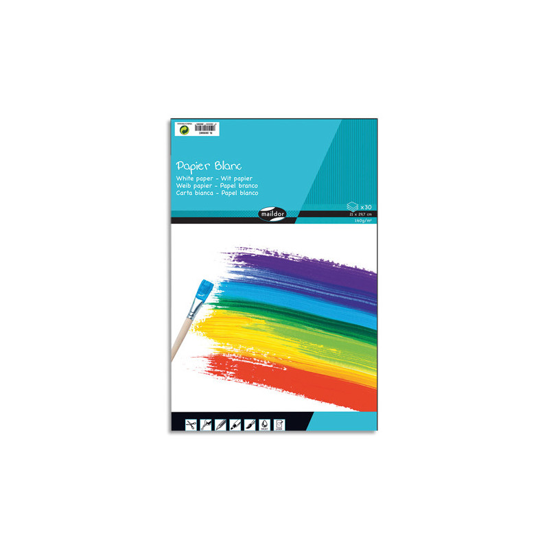 MAILDOR Bloc 1er prix feutres et peintures blanc, 160g 30 feuilles A4
