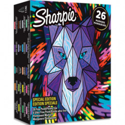 SHARPIE Fine - Marqueur Permanent - Boîte de 26 - Assortis Loup