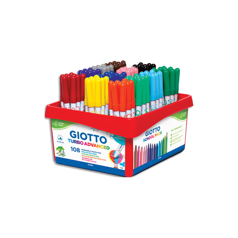 GIOTTO Schoolpack 108 feutres de coloriage TURBO ADVANCED pointe fine. Coloris assortis extra brillant